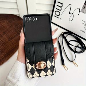 TEMU 세련되고 정교한 다기능 버클 크로스바디 넥스트랩 접이식 폰 케이스 (삼성 갤럭시 Z Flip 3, Z Flip 4, Z Flip 5, Z Flip 6, Z Flip 7 호환), 풀 커버 및 충격 방지 기능 제공.