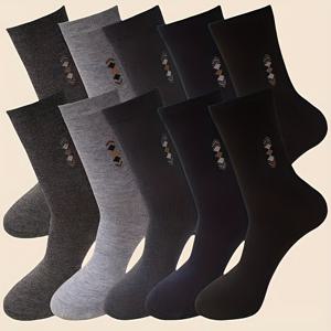 TEMU 남성용 두꺼운 중목 양말 5켤레, 캐주얼 솔리드 컬러 가을 겨울 남성용 크루 양말, 따뜻한 하이킹 스포츠 클래식 기하학 패턴 부드러운 소재 비즈니스 패션 아웃도어 작업용