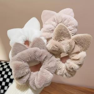 TEMU 여성용 플러시 캣이어 헤어테일 4개 세트 - 포니테일 & 번 메이커 포함, 브레이드용 두피 헤어밴드, 귀여운 애니메이션 헤어, 데일리 웨어, 테마 파티, 백투스쿨 이벤트용