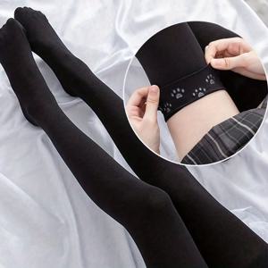 TEMU 실리콘 미끄럼 방지 안감이 있는 무릎 위 롱 양말 1켤레, 블랙 허벅지 하이컷 스타킹