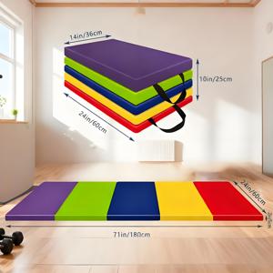 TEMU 1단 접이식 체조 매트 | 두꺼운 미끄럼 방지 요가 매트 (손잡이 포함), 요가, , 무술, 체조에 적합 - 휴대 및 보관 용이, 표면, 진주 패딩.