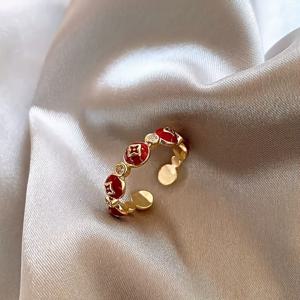 TEMU 여성 빈티지 행운의 돈 반지 - 빨간색 동전 & 앵커 디자인, 행운의 돈 동전 참, 소지 반지 (소라년)