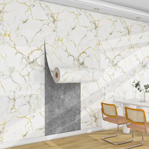 TEMU 1롤 대형 접착식 대리지 벽지 - 바닥 & 벽 겸용, 초장형 /5m/10m 길이, 두꺼운 필앤스틱 타일, 화이트 & 골드 베이닝, 광택, 재사용 가능 PET 필름, 주방, 욕실, 거실용 - 모던 럭셔리|시트지