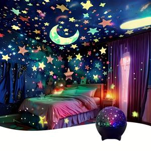 TEMU 크리에이티브 분위기 USB 블랙 스타 문 스카이 프로젝터 라이트 / 룸 데코 프로젝터 라이트 / 다이내믹 멀티 씬 조절 가능 스타 문 유니버스 / 댄스홀 분위기 조명 / 페스티벌 파티 무드 라이트. 침실, 거실, KTV, 사무실, 바 LED 프로젝터 라이트, 생일, 크리스마스, 부활절에 이상적인 선물|무드등