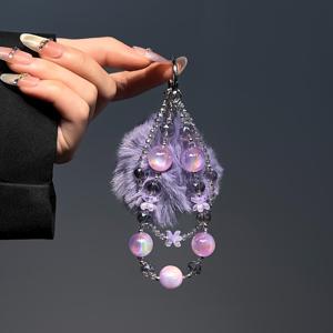 TEMU 비즈 볼 폰 스트랩 플러시 참 더블 레이어 손목 스트랩 분실 방지 폰 케이스 끈