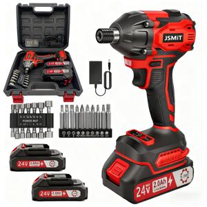 TEMU JSMiT최신형24V 800Nm 고출력 충전 임팩드릴 세트 전동 임팩 렌치 자동 속도 조절 충전 임팩 드릴 렌치 드라이버 전문가형 2.0Ah 배터리 2개 풀세트