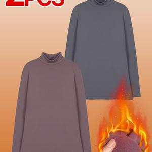 TEMU [1+1] 여성 체형커버 부드러운 기모 반목 티셔츠 베이직웜(C9OP3LT037W)