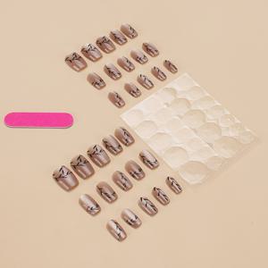 TEMU 프렌치 스타일의 고급 프린트와 중국, 일본, 한국 미학을 담은 30개 세트 숏 코핀형 프레스온 네일. 젤리 글루 1개와 네일 파일 1개 포함. 파티, 댄스, 데일리 캐주얼 웨어에 완벽하며 재사용 가능한 탈착식 디자인