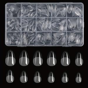 TEMU 330개 짧은 아몬드형 투명 아크릴 네일 팁 - 반매트 마감, DIY 및 살롱 연장에 완벽