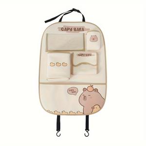 TEMU 자동차 멀티 기능 정리백 - 귀여운 카툰 시트백 킥매트, 자동차 멀티포켓 수납박스, 휴대폰 홀더, 컵홀더, 티슈박스, , 고급 PU 가죽, 크리스마스, 추수감사절, 아버지날을 위한 이상적인 자동차 정리 선물|쓰레기통|가죽가방