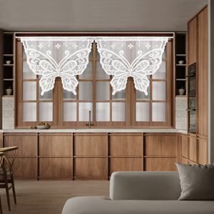 TEMU 1개/2개 레이스 나비 숏 커튼, 60G 폴리에스터, 로드 포켓 탑, 투명 쉬어 창문 드레이프, 세탁 가능, 안감 없음, 주방, 서재, 작은 창문용, 시즌별, 컨트리 스타일, 스트링 없음, 홈 데코