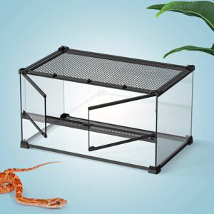 TEMU 강화 유리 재질의 이중 문 파충류 사육장. 도마뱀, , 이구아나, 지게톱니토끼, 뱀, 거북이, 개구리에게 적합. 크기: 50*30*25Cm / 19.69**9.84In