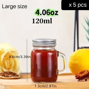 TEMU 핸들이 달린 미니 메이슨 자르 유리잔 5개 세트 - 다양한 사이즈 샷잔 (1.35/2.03/4.06oz) | 재사용 가능한 유리컵, , 웨딩 파보어, 파티 음료, 바, 펍용 | 가정용, 파티, 선물용 지속 가능한 샷잔