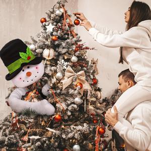 TEMU 빈티지 산타 & 눈사람 크리스마스 트리 허거 - 폴리에스테르 원단 장식, 집 & 파티에 완벽함