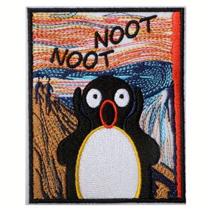 TEMU 펭귄 울음표 자수 패치 1개입, 레트로 만화 의류 아플리케, 인형화 펭귄 가족 패치, 재킷, 청바지 및 티셔츠 장식에 적합