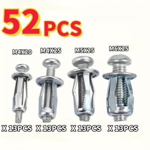 TEMU 스냅인 페탈 디자인의 내구성 있고 방청된 탄소강 확장 볼트 및 너트 세트 52개, 건설, 자동차 및 통신 장비에 적합
