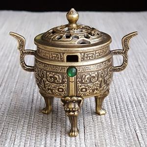 TEMU 1개, 천원정 향로, 정교한 조각, 합금 향로와 녹색 합성 보석, 책장, 거실, 사무실, 카페 장식, 테이블탑 디스플레이에 적합, 명상, 젠, 좌선, 요가, 여가, 야외, 스파 공예 장식 향로, 네자 천원정