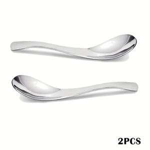 TEMU 2/5/7개 두꺼운 스푼, 스테인리스 스틸 아시안 스푼, 인체공학적 짧은 손잡이 - 식기세척기 사용 가능, 라멘, 커리, 시리얼용, 5.9인치, 반짝이는 은색, 주방용 커틀러리