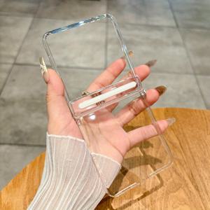 TEMU 갤럭시 Z 플립3/Z 플립4/Z 플립5/Z 플립6/Z 플립7용 투명 PC 자석 중앙 힌지 금속 사이드 클립 폴딩 폰 케이스 - 풀바디 충격 방지 보호 커버, 크리에이티브 니치 디자인