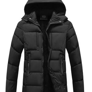 TEMU 남성용 미드 기장 패딩 코트, 탈착식 후드, 인조 소재, 겨울 작업복 재킷, 다중 지퍼 포켓 및 인조 방풍 커프스