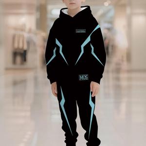 TEMU 귀여운 캐릭터 프린트 남아용 후드 스웨트셔츠 2pcs 세트, 트렌디한 봄 가을 캐주얼 스포츠웨어, 휴일 생일 선물 및 일상 아동복, 야외 활동에 완벽