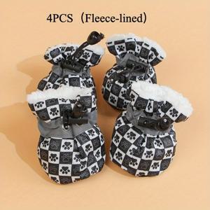 TEMU 겨울용 강아지 부츠 & 발 보호대, 반사 스트립이 있는 따뜻한 강아지 부츠, 소형 중형 강아지용 4개 세트, 실내외 사계절용 부드러운 패딩 펫 보호대, 사이즈 업 추천