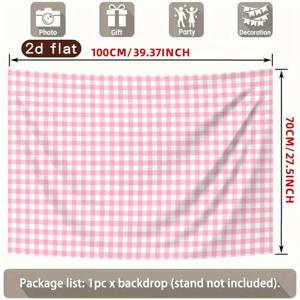 TEMU 2D 플랫 - 핑크 & 화이트 체크무늬 디자인의 원피스 원단, 클래식한 피크닉 장면에 이상적입니다. 이 깅엄 배경은 야외 생일 파티 및 사진 촬영 장면을 위한 장식용 테이블보로 사용됩니다.
