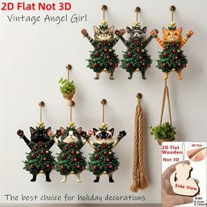 TEMU 2D 플랫, 6피스 세트 나무 크리스마스 고양이 장식 - 2D 플랫 매달기 장식 6가지 고양이 패턴 (태비/거북이/턱시도/칼리코/브리티시 쇼트헤어) 크리스마스 트리, 집, 사무실, 교실용 - 나무 휴일 장식 & 선물 상자 친화적, 2D 플랫