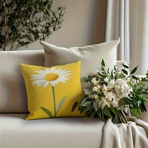 TEMU 데이지 프린트 노란색 쿠션 커버 1개, 17.7x17.7인치 - 부드러운 숏 플러시, 지퍼 잠금, 세탁기 사용 가능, 단면 프린트, 거실, 침실, 팜하우스 장식용 (쿠션 내장 불포함), 귀여운 쿠션 커버