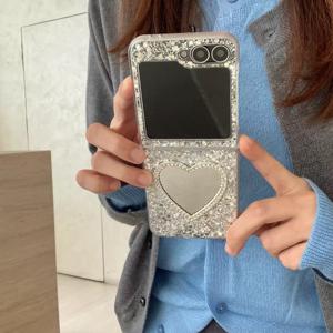TEMU 폰케이스: 럭셔리 그라데이션 하트 메이크업 미러 라이트 럭셔리 폰케이스 갤럭시 Z 플립3 Z 플립4 Z 플립5 Z 플립6 Z 플립7 풀 커버리지 충격 방지 보호 케이스