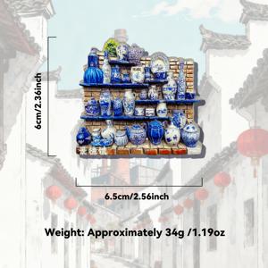 TEMU 1개 징덕정 자석 냉장고 자석 - 블루 3D 레리프 레진 중국 도자기 장식, 장식 및 기능성 냉장고 자석, 휴일 선물, 냉장고 정리 (<31.7mm)