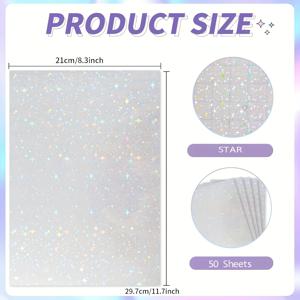 TEMU 50장 홀로그래픽 스티커 용지, A4 크기 투명 자체 접착 비닐 라미네이트 시트 - 스크랩북, 저널, 잡지, 명함, 기기 및 기기용 스티커 - 붙였다 떼기|A4용지|카드스티커