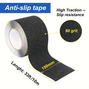 TEMU 1롤 - 블랙 미끄럼 방지 테이프, 100mm x 393.7인치 초대형 사이즈 안전 테이프, 80칸 고결질 미끄럼 방지 계단 테이프, 욕실, 수영장, 사무실 사용 - 블랙, 고결질 테이프, 내구성 테이프, 오래 지속되는 접착력, 미끄럼 방지 테이프, 수영장 테이프