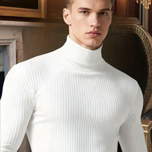 TEMU 남성용 니트 풀오버 스웨터, 리브드 케이블 니트 하이넥 스웨터 티셔츠, 가을 겨울 캐주얼 패션 스포츠 탑