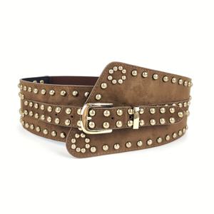 TEMU 1개 Y2K 펑크 스타일 여성용 리벳 와이드 벨트, 드레스 및 코트용 메탈릭 버클이 있는 탄성 허리 시너, 대담하고 엣지 있는 룩을 위한 조절 가능한 레트로 코르셋 벨트, 드레스용 벨트