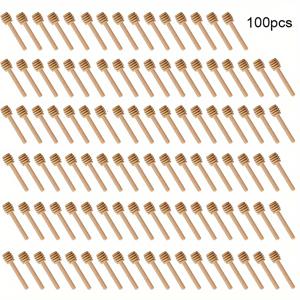 TEMU 100pcs 미니 나무 꿀 숟가락, 꿀 긴 손잡이 나무, 꿀병 용품, 밀크티 혼합 스틱, 디저트 도구, 주방 가제트