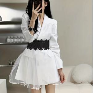 TEMU 여성용 레이스 탄성 허리 밴드, 드레스 및 셔츠 장식 액세서리, 스타일리시하고 신축성 있는 넓은 허리 라인 강화, 독특한 디자인 특징.