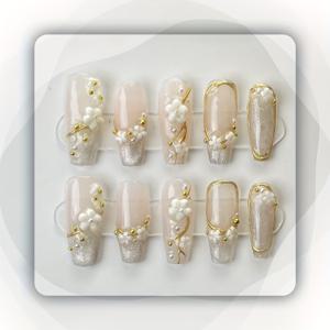 TEMU 여성과 소녀들을 위한 수제 프레스 온 네일, 고양이 눈 네일, 풀 커버 벚꽃 네일