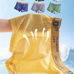 TEMU 6팩 혼합 컬러 남성용 아이스 실키 섬유 메쉬 속옷, 클래식 6색, 자카드 허리밴드, 편안하고 통기성 좋은 피부 친화적 남성용 박서 브리프