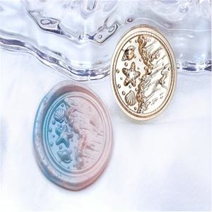 TEMU 엠보싱 왁스 실 스탬프 헤드 - 비치 시리즈: 모래, 바다의 보물, 조개, 작은 물고기, 수제 DIY 초대장용 (왁스 미포함)|실링왁스