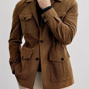 TEMU 남성용 빈티지 스타일 코듀로이 재킷 - 레트로 사파리 재킷 브라운 트렌치 코트, 플랩 포켓, 버튼업 프론트, 가을 & 겨울을 위한 스타일리시 칼라
