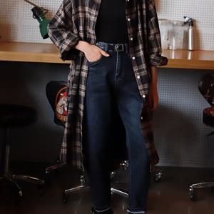 TEMU 플러스 사이즈 - 여성용 캐주얼 긴팔 블랙 체크 셔츠, 다용도 및 루즈핏, 미디 길이.