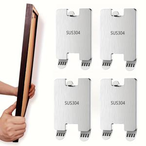 TEMU 스테인리스 스틸 무흔들 사진 걸이 브래킷 4개, 간편한 설치 벽걸이 후크, 못 없이 톱니형 손상 없는 걸이 키트, 페인트 벽, 나무, 유리, 타일, 콘크리트에 적합 - 광택 처리된 끝