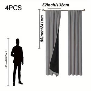 TEMU 4개, 단색 100% 필름 커튼, 상단 로드 포켓 매달림, 얇은, 방 어둡게 하는. 거실, 침실, 식당, 부엌, 정원용, 4개 패널 세트|커튼봉