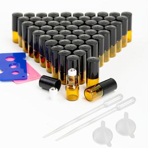 TEMU 60개입 2ml 호박색 유리 롤러 병 블랙 캡 포함 - 에센셜 오일 및 향수 디스펜서, 무향료, 손세척 전용