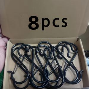 TEMU 12/18팩 헤비듀티 메탈 S-후크와 안전 잠금 래치 - 옷장 정리용 다목적 걸이 후크, 주방 도구, 냄비 및 팬용 - 내구성 있는 철 구조, 공간 절약 디자인으로 효율적인 보관, 주방 정리 | 세련된 메탈 후크 | 튼튼한 철 후크, 주방 후크