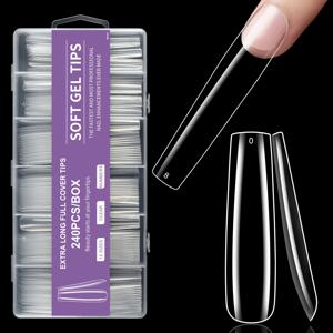 TEMU 240개 퀵 시크 하프 커버 아크릴 프레스 온 네일 | 슈퍼 롱, 스퀘어 쉐입, 글로시 엔드, 투명 컬러, 아크릴, 딥 파우더 및 젤 네일 아트용 - 봄/여름 컬렉션
