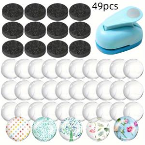 TEMU 판타지 테마 유리 자석 공예 키트 포함 블루 수동 펀치 세트 - 49피스, DIY 프로젝트용 1인치 라운드 펀치 포함, 창틀, 유리, 냉장고 및 주방 다양한 홈 DIY 장식에 적합