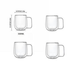 TEMU 2개/4개입 고온 저항 이중 레이어 단열 투명 유리 컵 (손잡이 포함), 350ML 대용량 차가운 음료 우유 커피 컵, 카푸치노 라떼 이중 레이어 유리 머그.