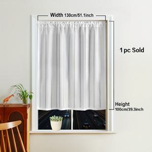 TEMU 일본 스타일 단일 패널 화이트 기하학 커튼 - 로드 포켓 디자인, 시스루 폴리에스터, 거실, 침실, 주방, 창문 및 문 장식을 위한 빛을 걸러내는 드레이퍼리, 거실 커튼
